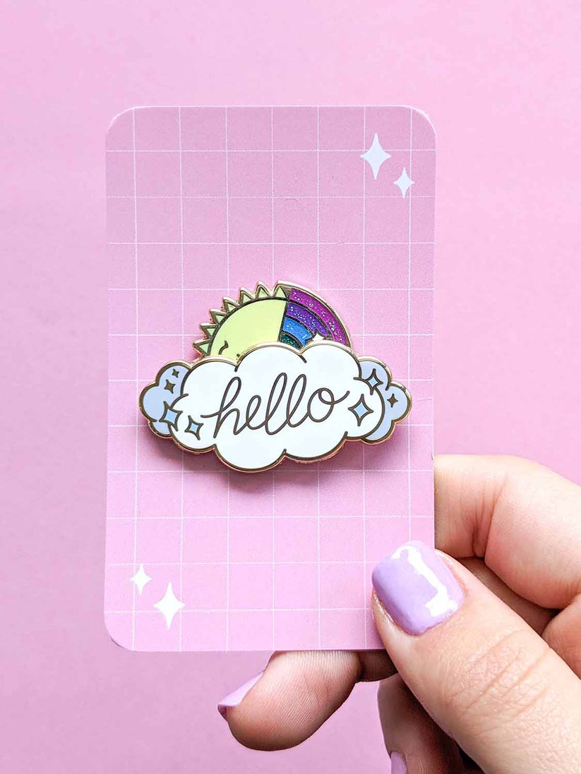 Hello fidget spinner pin