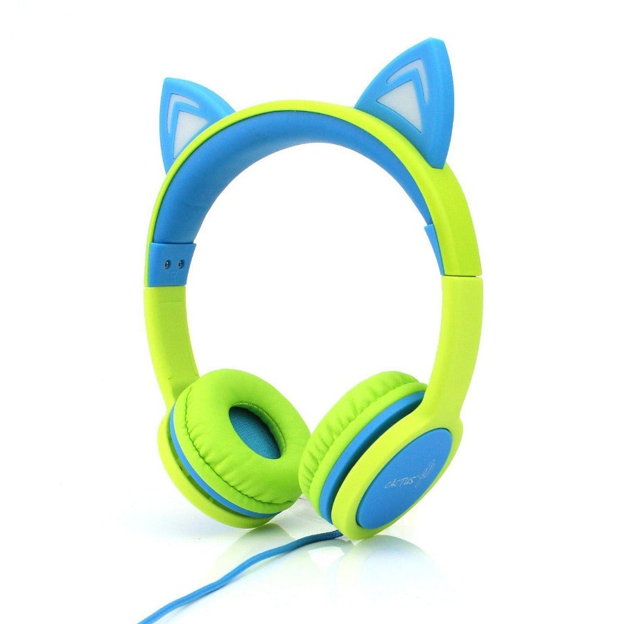 Kids Wired On-Ear Headphones - Cat Ear Light-up Headband Childrens Earphones