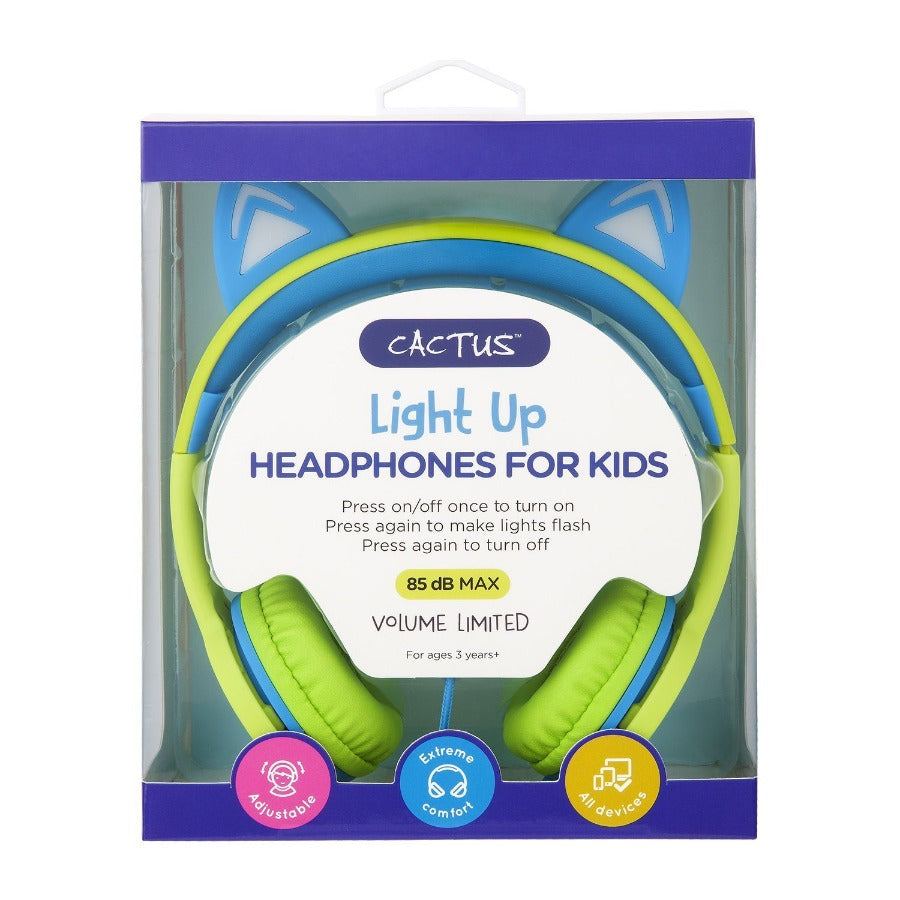 Kids Wired On-Ear Headphones - Cat Ear Light-up Headband Childrens Earphones